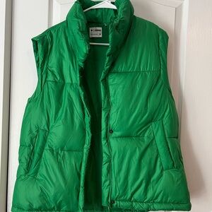 green puffer vest